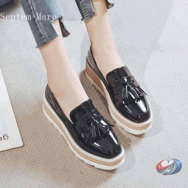 フリンジローファー タッセルローファー レディース スクエアトゥ マニッシュシューズ オックスフォー...