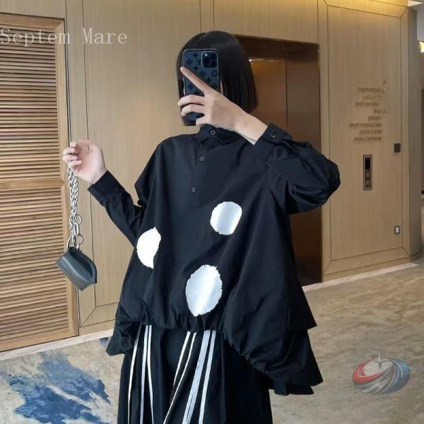 シャツ レディース 長袖 モード系 トップス ブラウス 個性的 デザインシャツ フリル ドット柄 大...