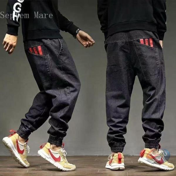 ジョガーパンツ メンズデニムパンツ カーゴパンツ ジーンズ 裾 リブ加工 リボン オシャレ シンプル...