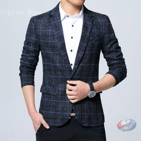 テーラードジャケット スーツ メンズ チェック柄 ブレザー アウター フォーマル カジュアル トップ...