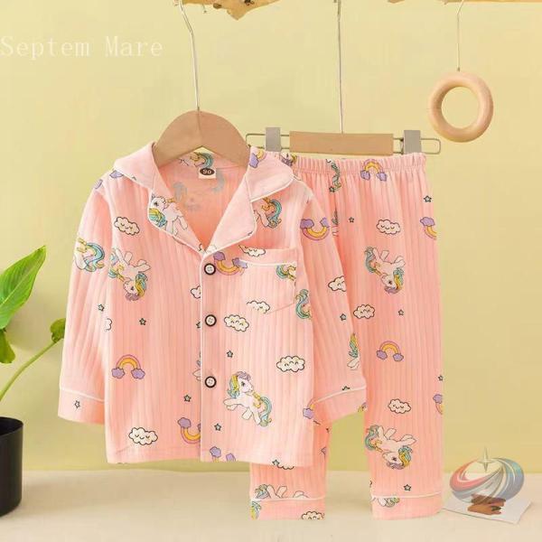 パジャマ 上下セット キッズ ジュニア 子供用 長袖 長ズボン ロングパンツ 前開き ボタン 襟付き...