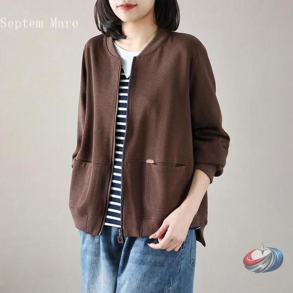 ノーカラージャケット レディース 春 裏起毛 スウェット 厚手 ゾンチー フードなしで着回ししやすい...