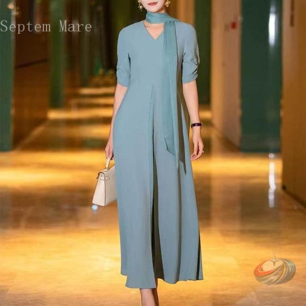 ロング丈 結婚式 50代 叔母 40代 女性 ワンピース フォーマルドレス お食事会 顔合わせ 服装...