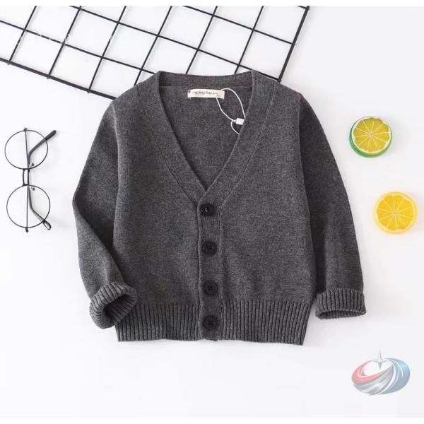 キッズ ニット 薄手 女の子 男の子 無地 春 秋 Vネック ボタン 長袖 羽織り カジュアル フォ...