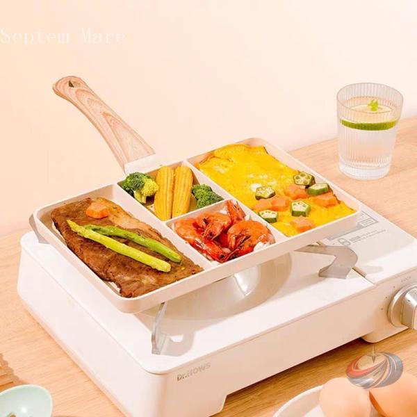 目玉焼き フライパン 仕切り付き 4つ穴 マルチパン 朝食パン 焦げ付きにくい 木製ハンドル 株式会...