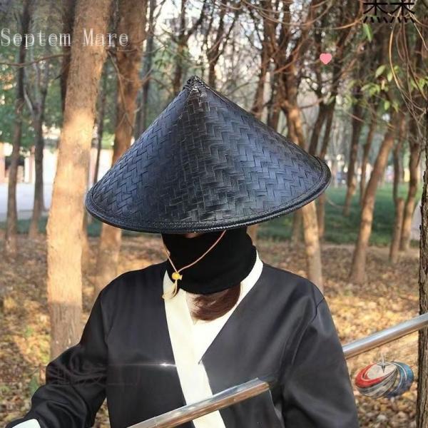 竹笠 あご紐付きで日差しを遮りやすい和風テイストの実用帽子 ゾンチー 侍風 陣笠 釣りや屋外作業にも...