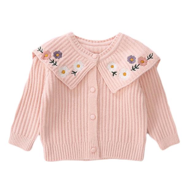 暖かい花柄刺繍長袖カーディガン　 人気　女の子　春　秋　おしゃれ