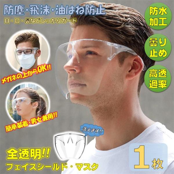フェイスシールド 全透明 透明マスク メガネ型 1枚 フェイスガード 眼鏡 飛沫防止 クリアカバー ...