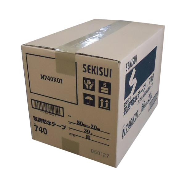 気密防水テープ　No.740　黒　50mm×20m　30巻（１ケース）　セキスイ　SEKISUI　ブ...