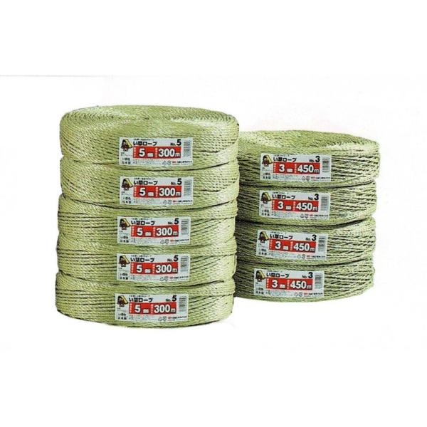ＰＰい草ロープ　NO.3　　3mm×450m　5巻　（1梱包）　信越工業　【代引き不可】　【送料無料...