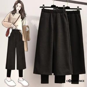 ガウチョパンツ ワイドパンツ ボトムス レディース ウール混 冬 春 コーデ 美脚 ウエストゴム ハイウェスト ロング丈 スカーチョ 厚手 30代40代50代 conve Convenience ヤフー店 通販 Yahoo ショッピング
