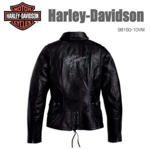 革ジャン HARLEY-DAVIDSON ハーレーダビッドソン 純正 バイカー ブラック レザー ジャケット レディース フレア 98150-10VM｜coo-eshop