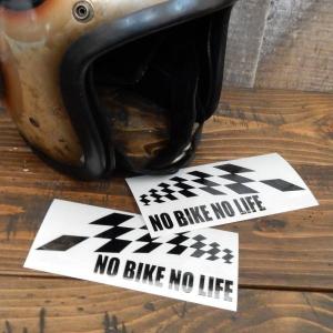 左右対称２枚セット バイク シール ステッカー カッティング 文字だけが残る checker チェッカーフラッグ NO BIKE NO LIFE ノーバイク ノーライフ｜coo-eshop