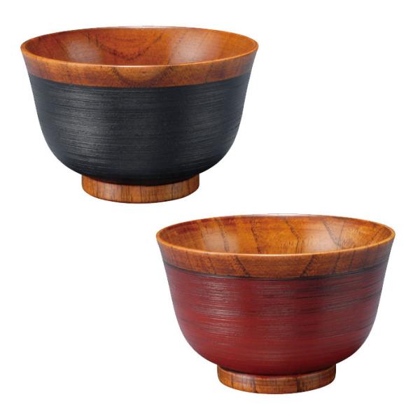 中西工芸 木製汁椀 刷毛目 黒 赤　食器 お椀 みそ汁