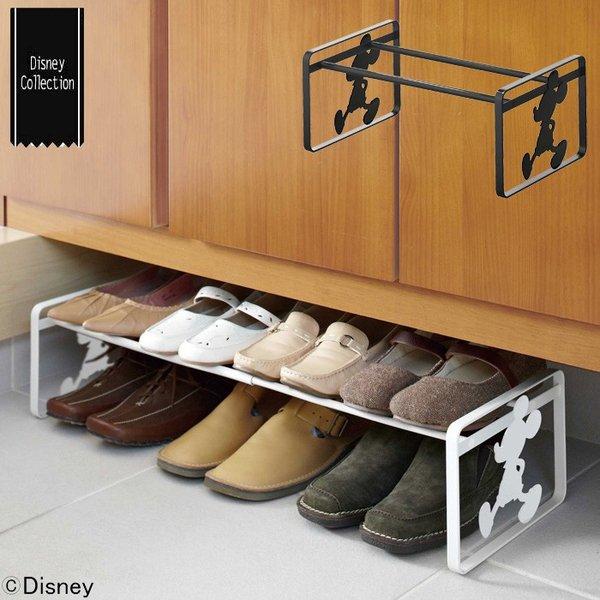 Disney ディズニー 伸縮式ラック1段 おさんぽミッキー ホワイト・ブラック【シューズラック/ス...