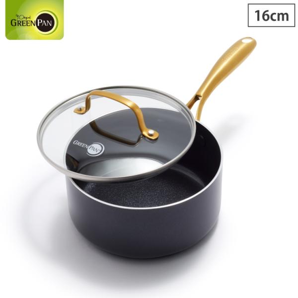 グリーンパン ストゥディオ ソースパン 16cm ガラス蓋付 IH対応 GREENPAN　片手鍋 鍋...