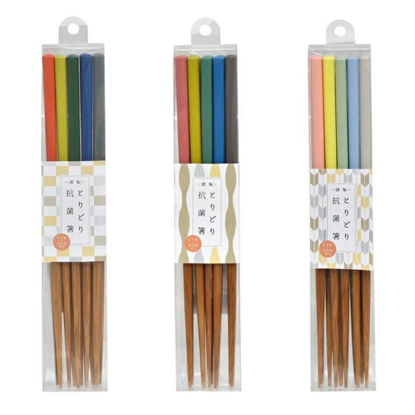 とりどり 抗菌 5膳箸セット 彩色／くすみ色／淡色 逸品社　竹箸　メール便 送料無料
