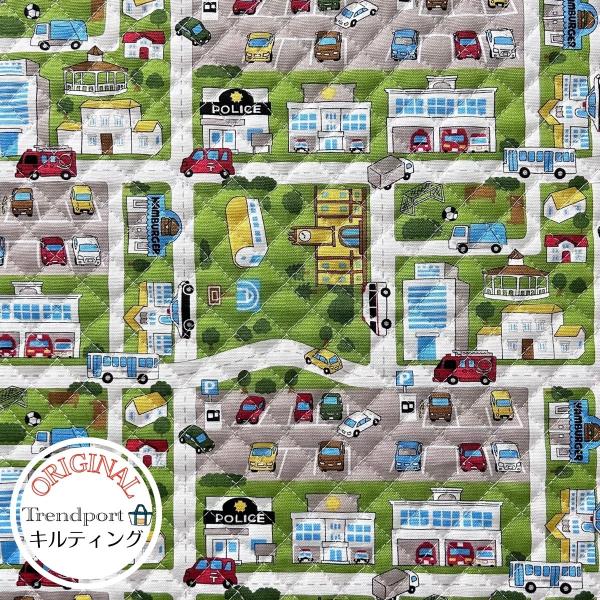 キルティング 生地 くるま と道路 グリーン 入園入学 バッグ 手作り 男の子 車柄 おしゃれ コッ...