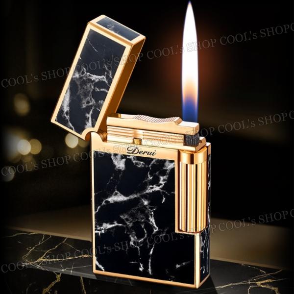 大理石 デザイン Derui フリントガスライター ローラー着火 横回し シンプル ブラック ゴール...