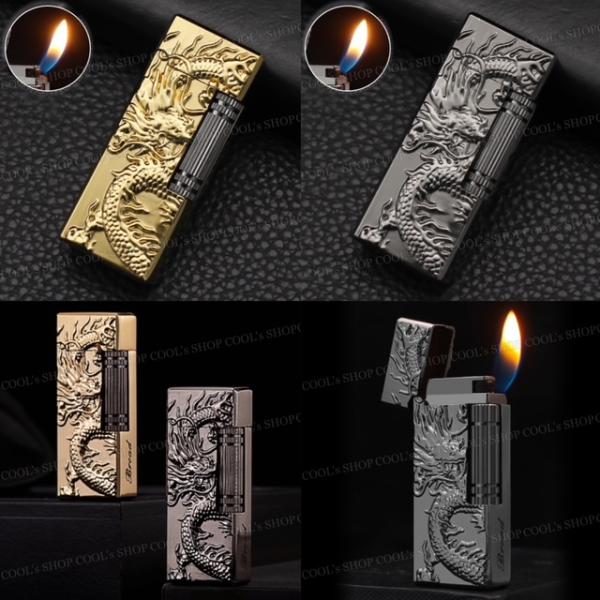 昇り龍 デザイン スリム ガスライター フリントライター Broad ローラー 横回し 斜め45°着...