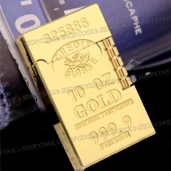 インゴットデザイン フリントガスライター ローラー 横回し 金 延べ棒 ファインゴールド オシャレ ...