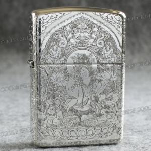 五面総彫り 観音菩薩 和彫り デザイン オイルライター CHIEF シルバー ZIPPO同サイズ ジッポ ジッポー 父の日 プレゼント 人気 送料無料