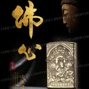 五面総彫り 観音菩薩 和彫り デザイン オイルライター CHIEF ゴールド ZIPPO同サイズ ジッポ ジッポー 父の日 プレゼント 人気 送料無料｜coolsshop