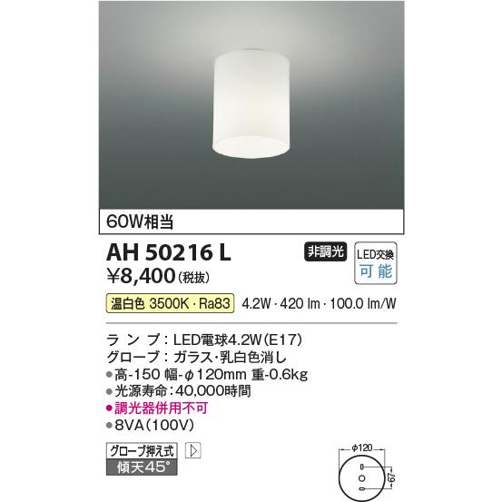 コイズミ照明　AH50216L　小型シーリング LEDランプ交換可能型 非調光 温白色 グローブ押え...