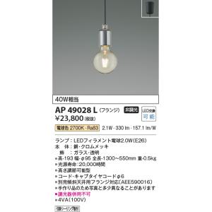 コイズミ照明　AP49028L　LEDペンダントライト LED付 電球色 フランジ 白熱球40W相当...