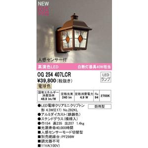 オーデリック　OG254407LCR(ランプ別梱)　エクステリア ポーチライト LEDランプ 電球色...