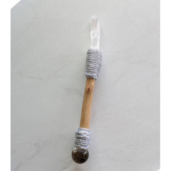 水晶とスモーキークォーツのワンド　ヒーリング　クリスタル　ワンド　W10