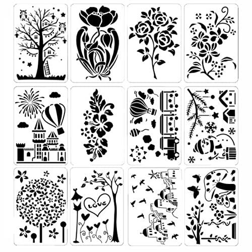 ステンシルシート 花 ステンシル 動物 イラスト 手帳サイズ 描画 テンプレート ステンシルプレート...