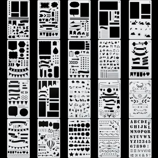 ステンシルシート 手帳用 描画 テンプレート 小型 模様 アルファベット (吹き出し)