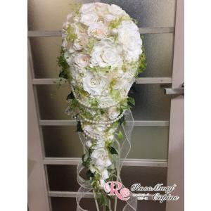プリザーブドフラワー　花　ギフト　ブライダル　ブーケ　キャスケードブーケ　ハイクラス　ホワイト　結婚祝い　結婚式　bo-012