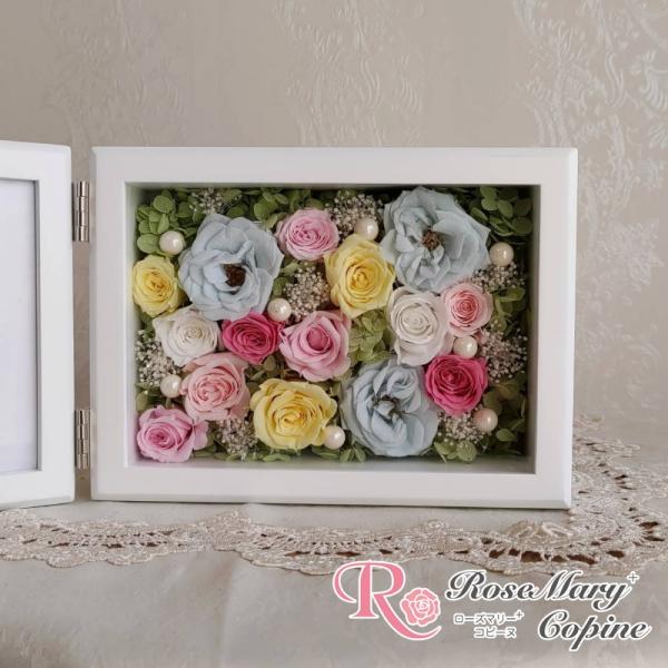 プリザーブドフラワー　花　ギフト　フォトフレーム　写真立て　横置き　結婚祝い　プレゼント　記念日　誕...