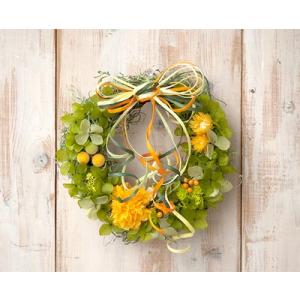 プリザーブドフラワー リース タンポポイエローのカーネーションが可愛いプリザーブドフラワーリース