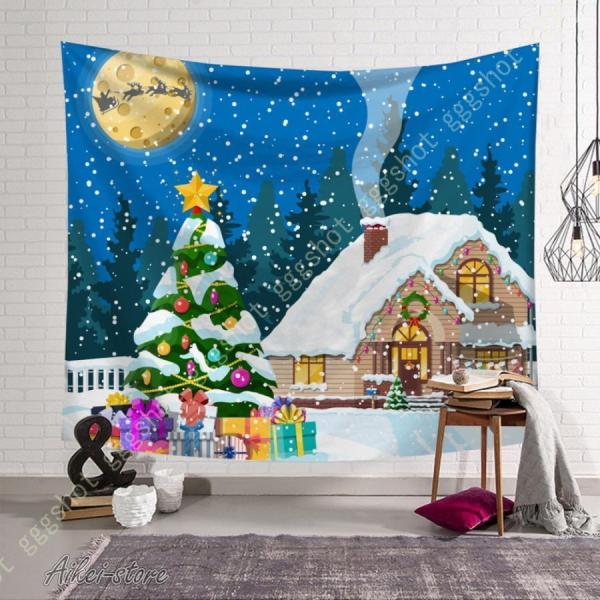 メリークリスマス タペストリー 布ポスター 装飾布 欧米風 雪だるま 多機能壁掛け 壁掛け クリスマ...
