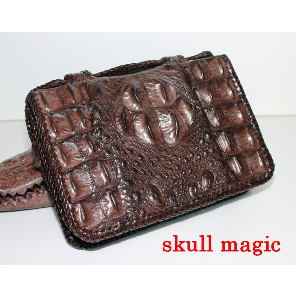 最高級受注生産モデル！シャムクロコダイル セカンドバッグ 濃茶（シャムワニ 王冠コブ+背コブ）サドル...