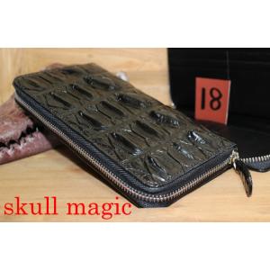 No18 最高級モデル！尾〜腹部分皮革 シャムクロコダイル 20mm極薄 ラウンドファスナー シャム...