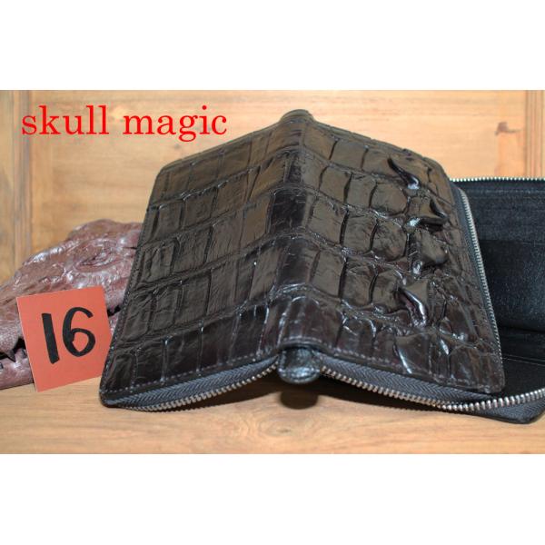 No16 最高級モデル！尾〜腹部分皮革 シャムクロコダイル 20mm極薄 ラウンドファスナー シャム...