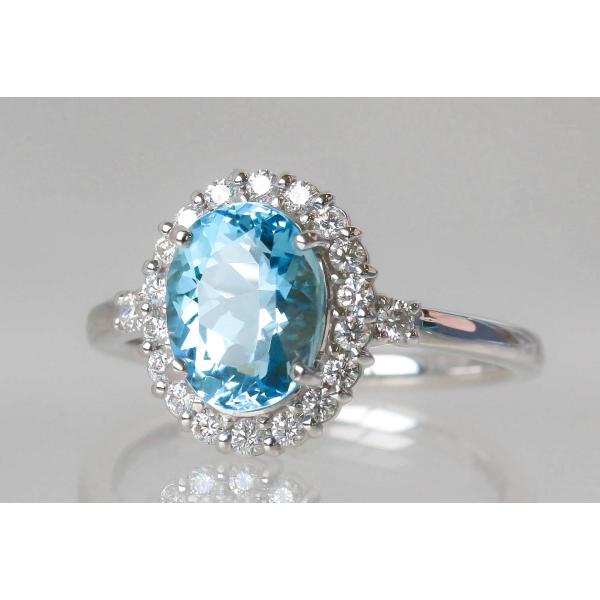 Pt900 アクアマリン 1.68ct ダイヤモンド 0.28ct リング プラチナ 指輪 3月誕生...