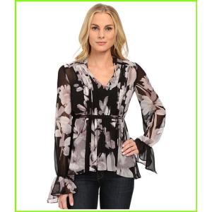 Adrianna Papell Boho Shirred Detail Chiffon Print Ivory Black Women 公式通販 レディース Top Blouses