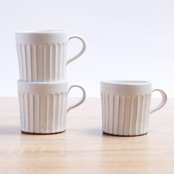 会津本郷焼／太白しのぎ ストレートカップ マグカップ  陶器／樹ノ音工房