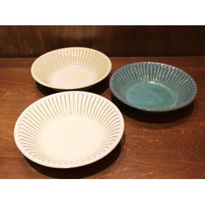 丹波焼／しのぎ６寸切立鉢／白・青・黄／雅峰窯