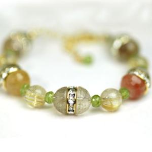 ペリドット＆ミックスルチルレディースブレスレット　送料無料　パワーストーン　天然石　開運金運アップ