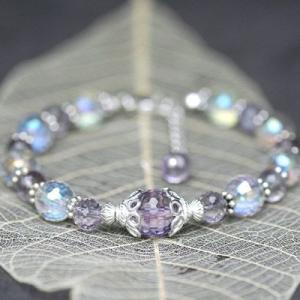 パープルピュアオーロラパワーストーンレディースブレスレット/オーロラオーラ＆アメジスト　天然石　送料...