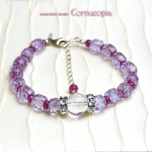 ラベンダーアメジスト・ルビー・弁天さまコラボの女子力アップブレスレット　送料無料　パワーストーン　天...