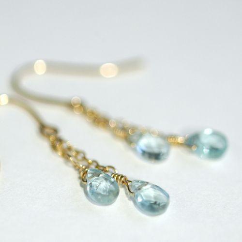 アクアティアードロップパワーストーンピアス/　アクアマリン　パワーストーン　天然石