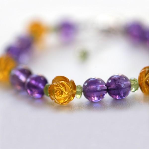シトリンローズ＆ペリドットブレスレット　シトリン/アメジスト/ルチル/アクアマリン　レディース　送料...