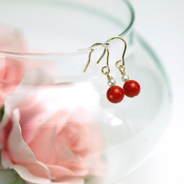 コーラルパールピアス　/　珊瑚（コーラル）パワーストーン　ケシ（芥子）パール　天然